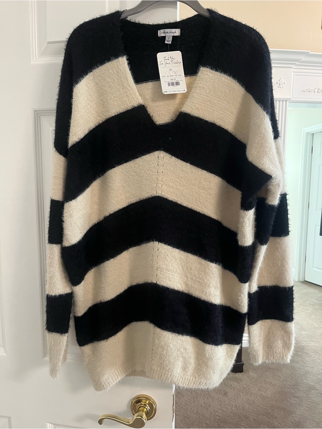 White Birch Black And Ivory Fuzzy Stripe Sweater